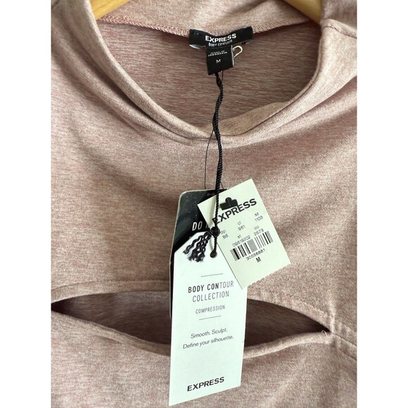 Express Body Contour pink bodysuit mock neck long sleeve key hole thong size M - Picture 3 of 3